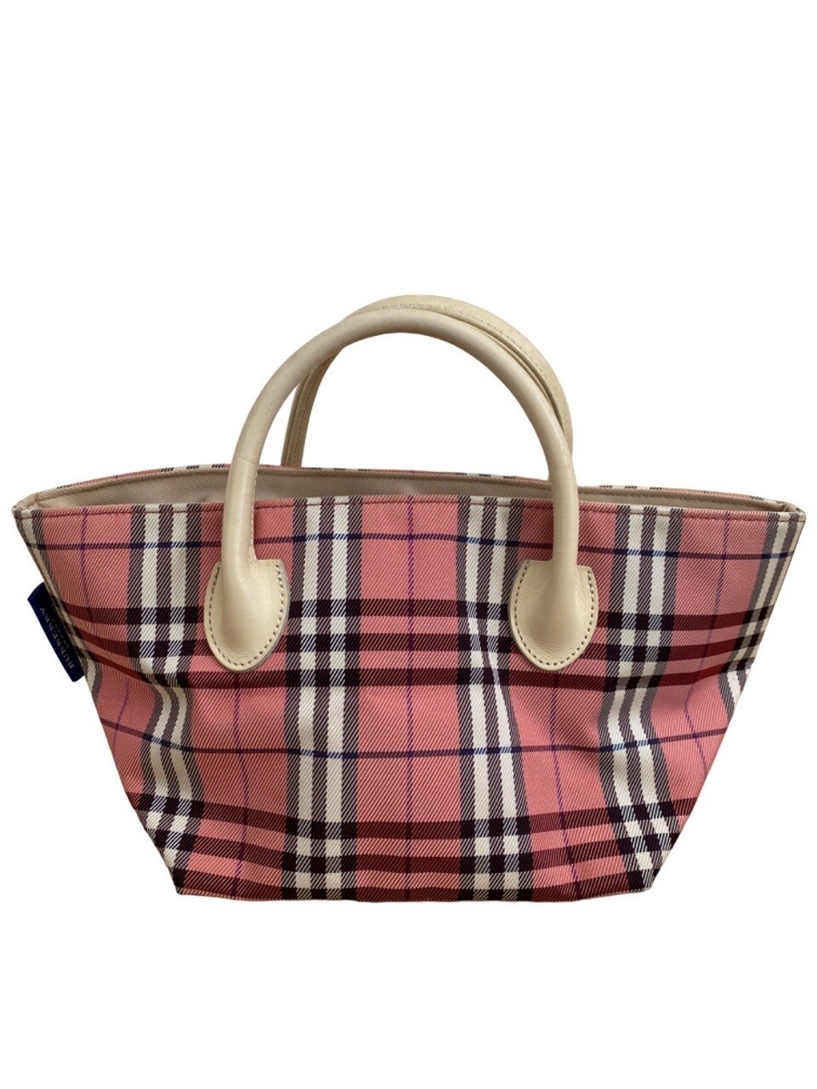 Authentic Burberry Blue Label Nova check Pink Nylon Canvas Leather