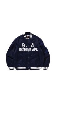 A BATHING APE Men's B.A. NYLON VARSITY JACKET Blue Size L New Ship
