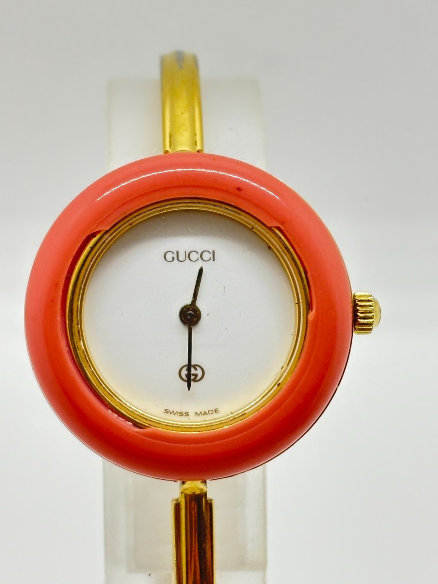 Exc+5] GUCCI 11/12 Change Bezel Gold Watch Pink Dial Used Working