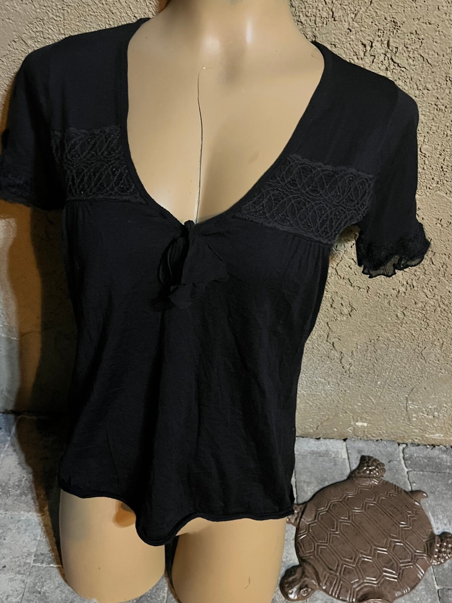 Vintage Paul & Joe Paris Wool Short Sleeve BLACK Sweater Top 3D