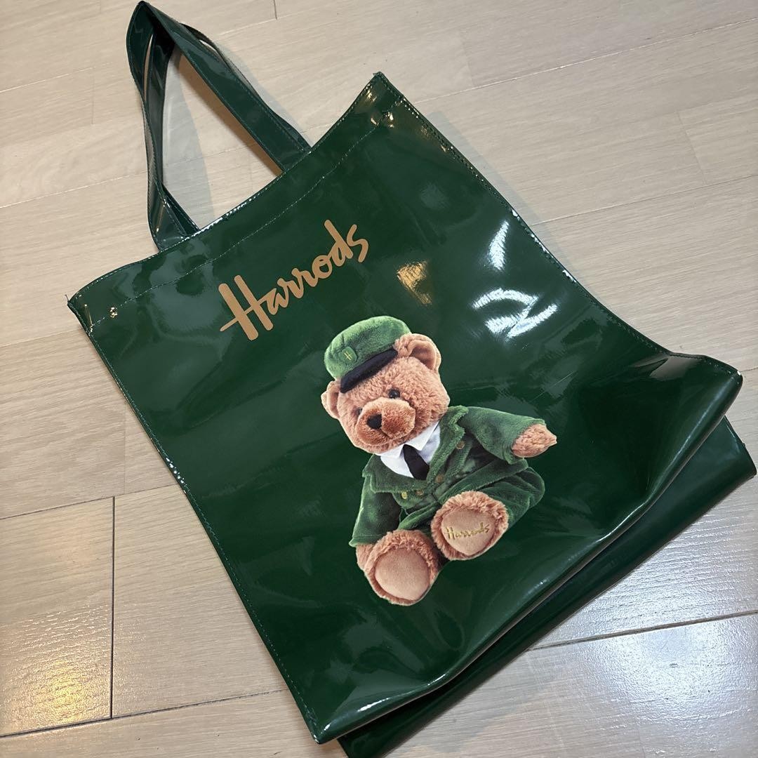 New Harrods green tote bag with teddy bear | eBay