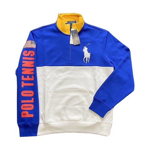 VTG Polo Ralph Lauren Knit Sweatshirt V Neck 90s Fade Blue Yellow