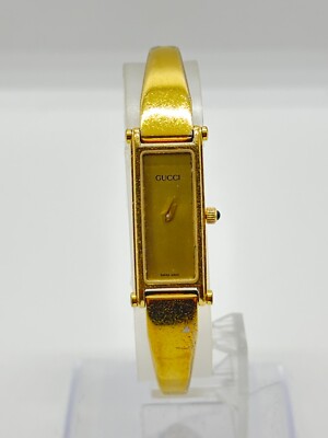 Exc+4] GUCCI 1500 Gold Black Dial Quartz Women's Bangle Watch Used
