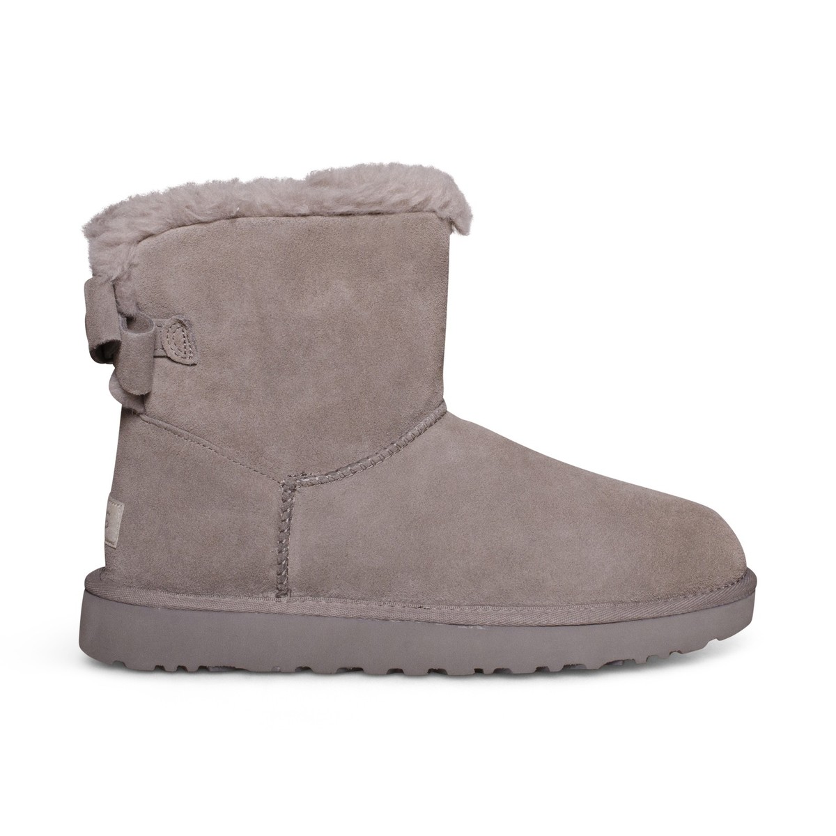 UGG MINI BAILEY SUEDE BOW SMOKE PLUM SHEEPSKIN ANKLE WOMEN'S BOOTS
