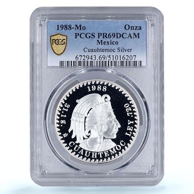 Mexico 1 onza Cuauhtemoc Aztec History PR69 PCGS silver token