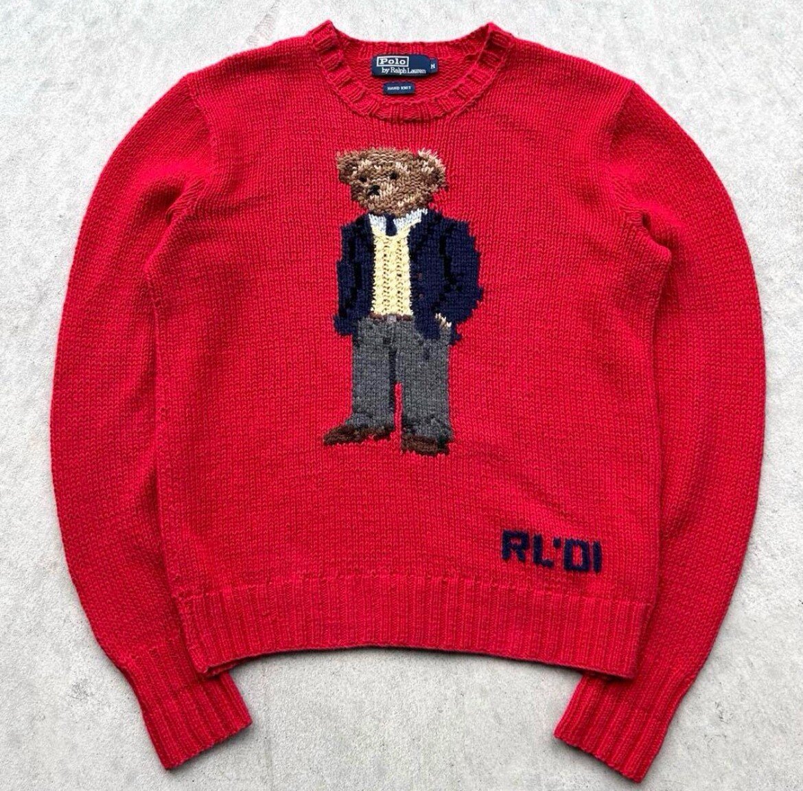 Vintage Polo Ralph Lauren 90s Vintage Hand Knit Red Bear Sweater