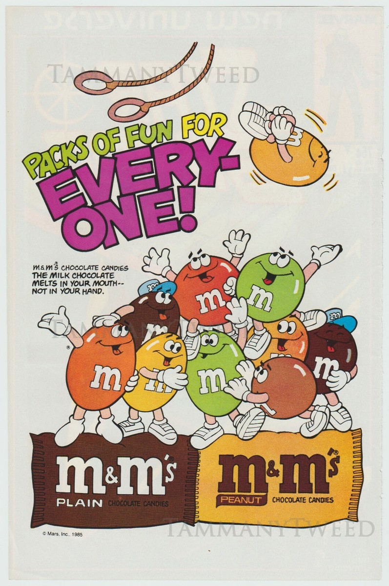 M&M's Plain & Peanut - Rare Vintage 80s Mars M&Ms Candy Print Ad