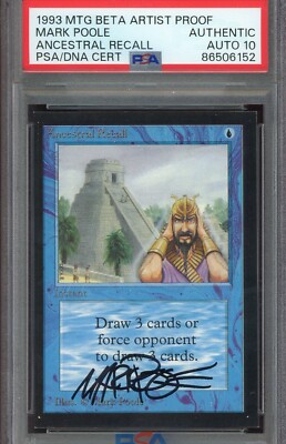 1/1 PSA AUTO 10 Beta Ancestral Recall MTG Artist Proof w/Painted