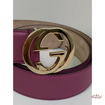Authentic Gucci Pink Calfskin Leather Gold Interlocking G Buckle