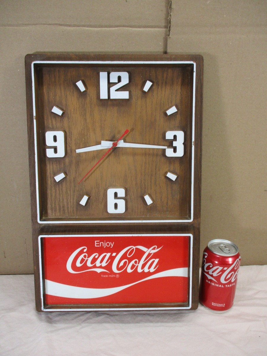 Vintage ENJOY COCA-COLA Advertisement Wall Clock Faux Wood 18