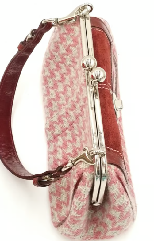 Coach Vintage Pink/Maroon Tweed Kiss Lock Shoulder Bag With