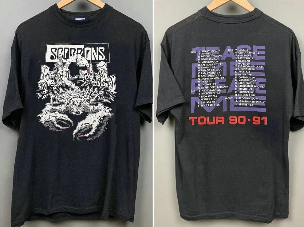 Scorpions Band Shirt, Scorpions Band Tour 90-91 Black 2 Side T