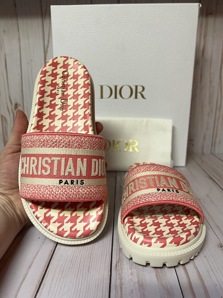 Christian Dior Dway Embroidered Slide Sandal Peony Pink Sz 36.5