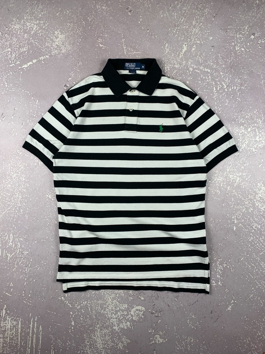 Vintage 90s Ralph Lauren Cotton Striped Polo Shirt Mens M-L Black