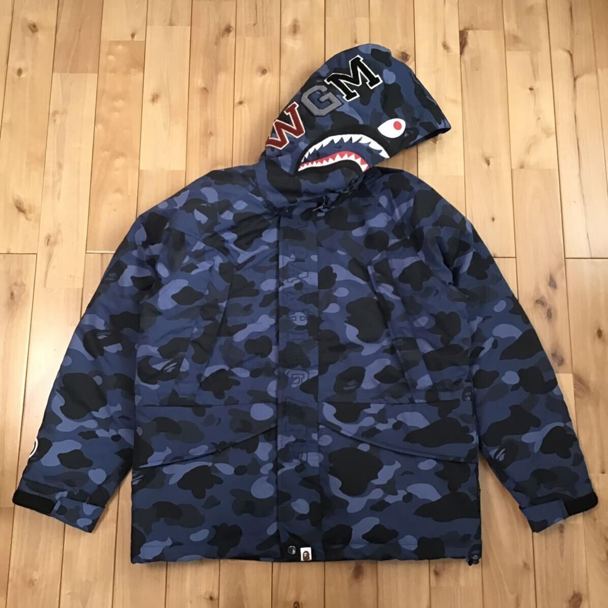 BAPE Shark hoodie Snowboard Puffer Down Jacket Blue camo A Bathing