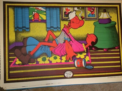 EASY RIDER POPEYE & OLIVE OIL VINTAGE 1970 HEADSHOP BLACKLIGHT