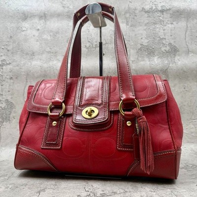 COACH Hampton Y2K Red Leather Handbag Mini Boston Tote Shoulder