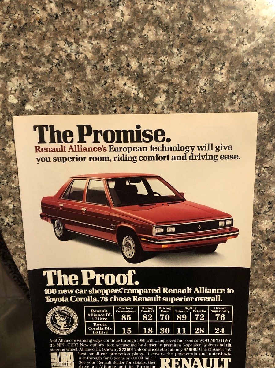 1986 Renault Alliance PRINT AD Promise & Proof Europeon Technology