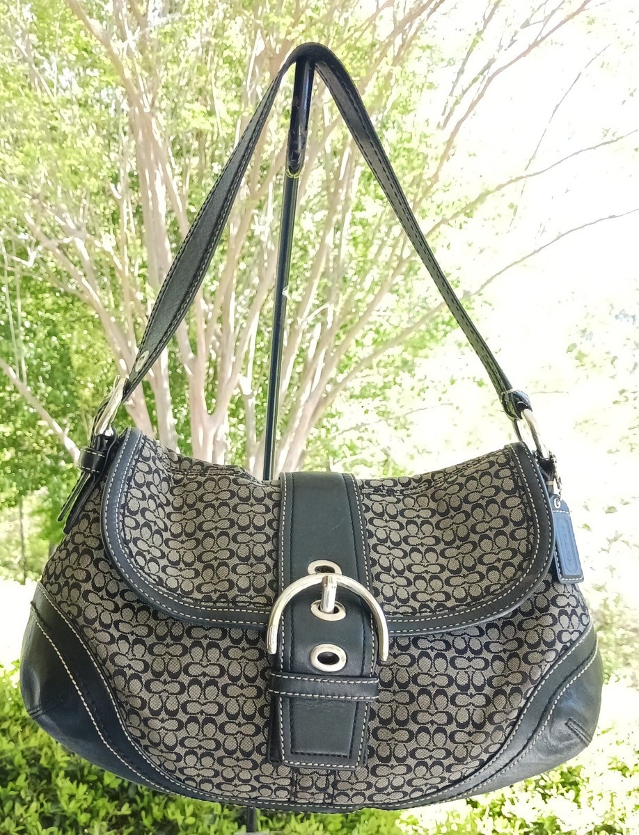 Coach F10926 Vintage Soho Black Leather & Signature C Canvas