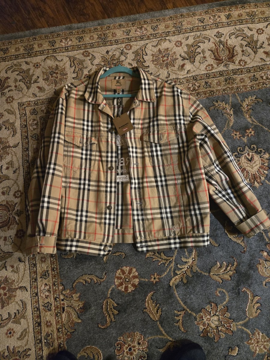 SS22 SUPREME X BURBERRY DENIM TRUCKER JACKET BEIGE SIZE S XL 2022