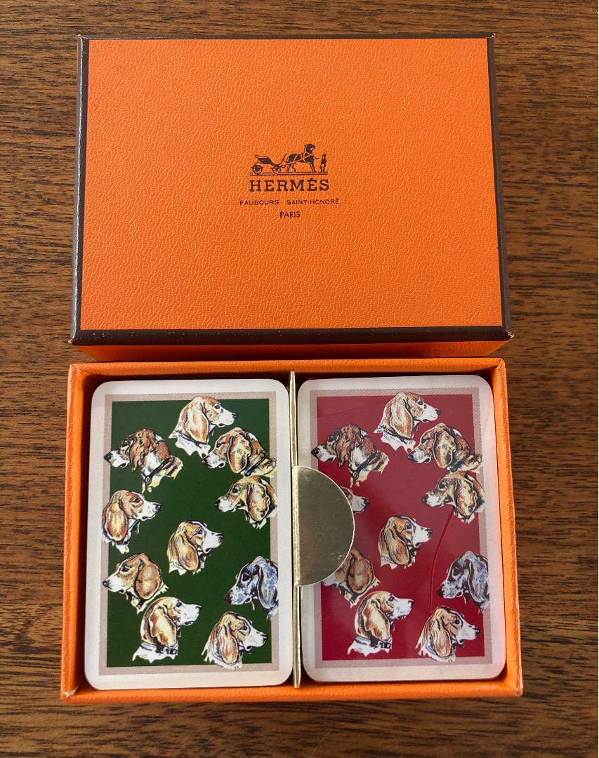 HERMES Mini Playing Cards Trump Game Dog pattern 2 Decks Authentic