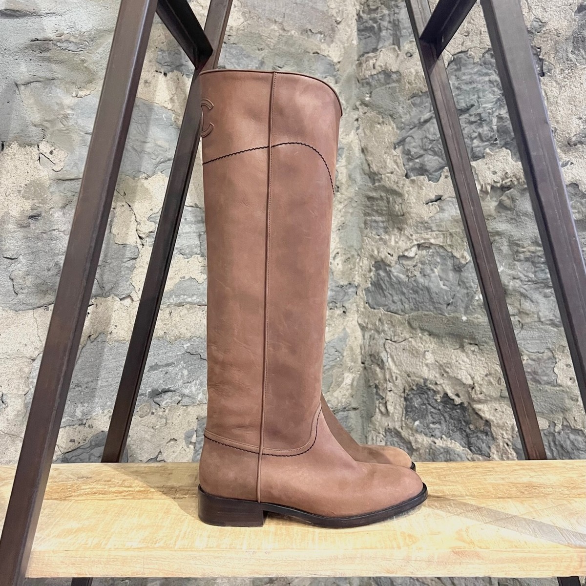 Chanel Brown Leather CC Riding Boots - size 36.5 IT - 6.5 US | eBay