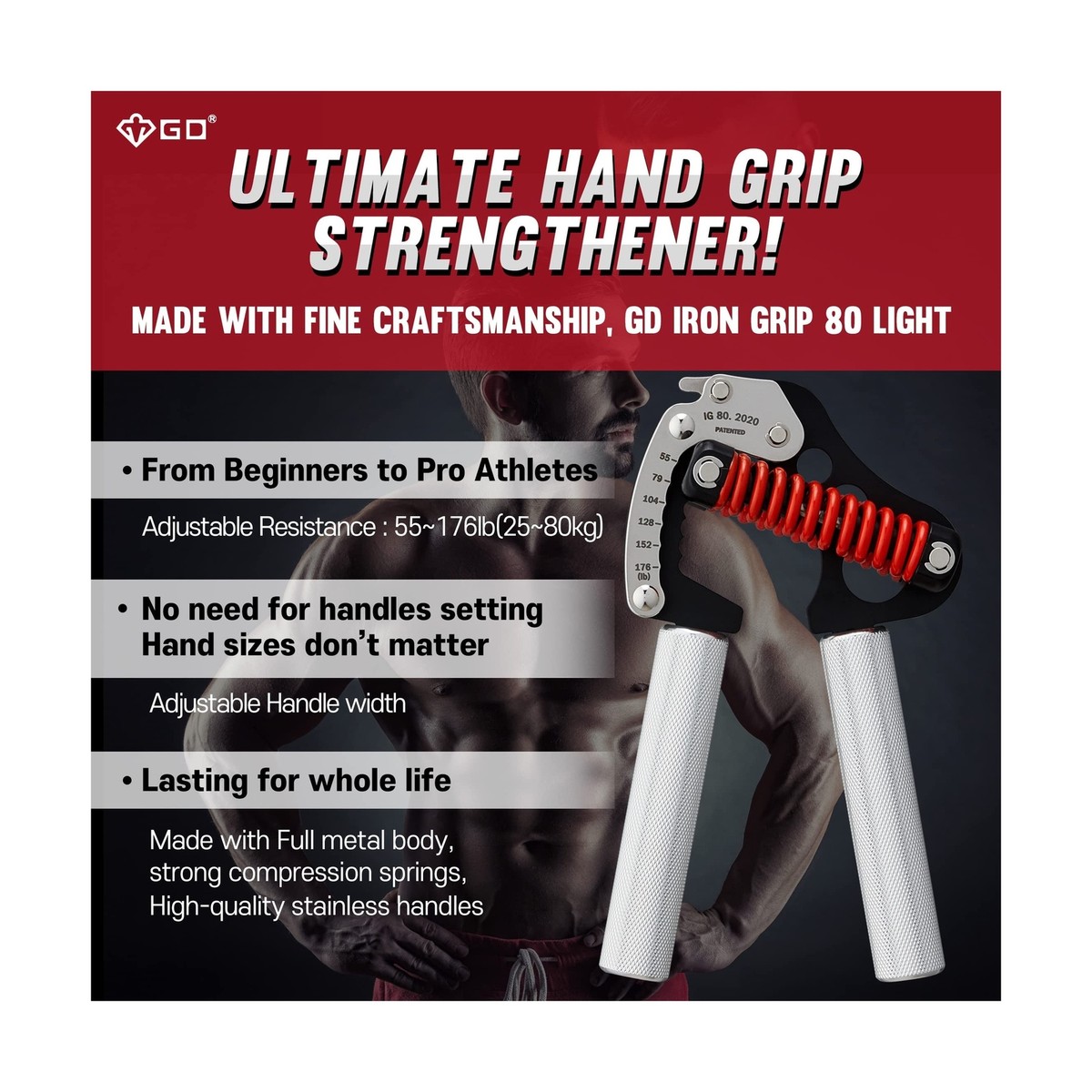 GD Iron Grip Hand Grip Strengthener (Adjustable Hand Grips for