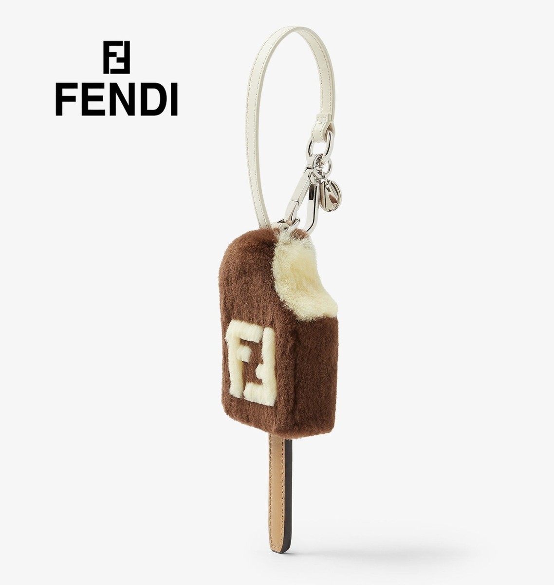 ❤️ FENDI Ice Cream Shaped Bag Charm Brown Mink Fur FF Inlay