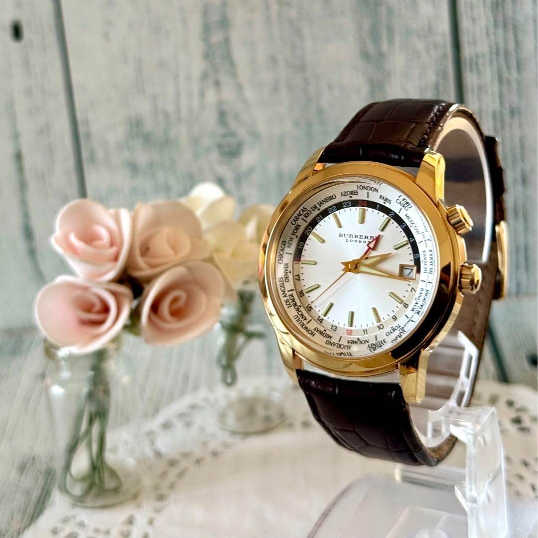 EXC+4] BURBERRY World Time Quartz 6117-H28518 Gold 36mm Men's