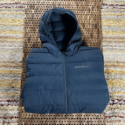 Eddie Bauer 650 Down Puffer Jacket Hoodie Full Zip Blue Men's Size