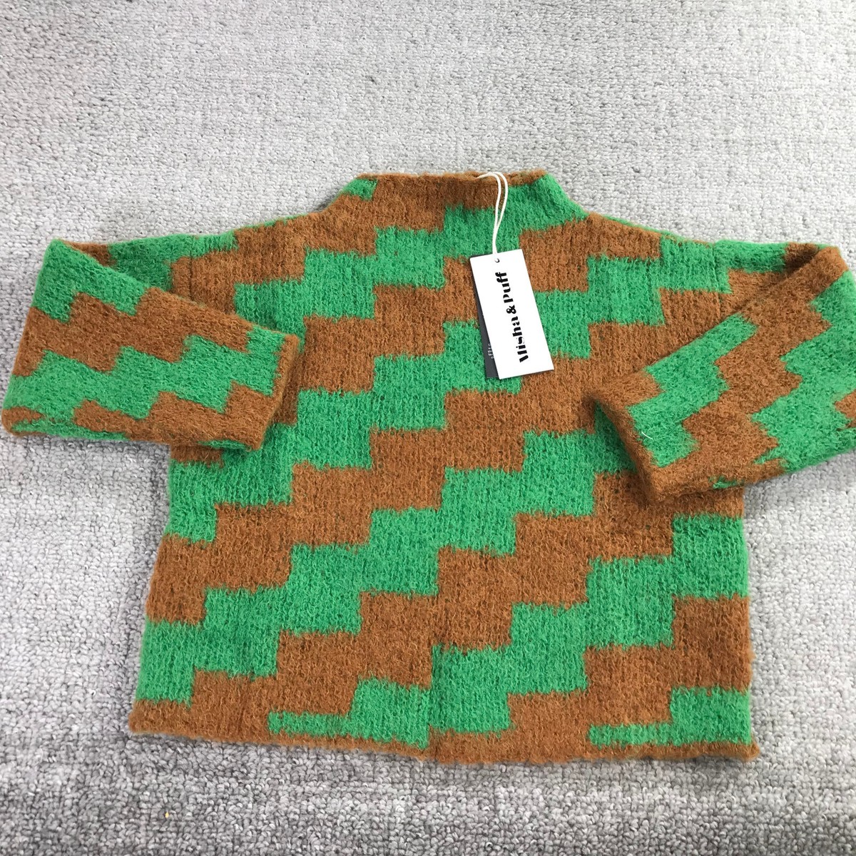 Misha & Puff Sweater Girls 5 Y Boucle Bottle Green Ziggy Brown