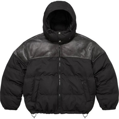 Supreme Leather Yoke Puffer Jacket Black | eBay