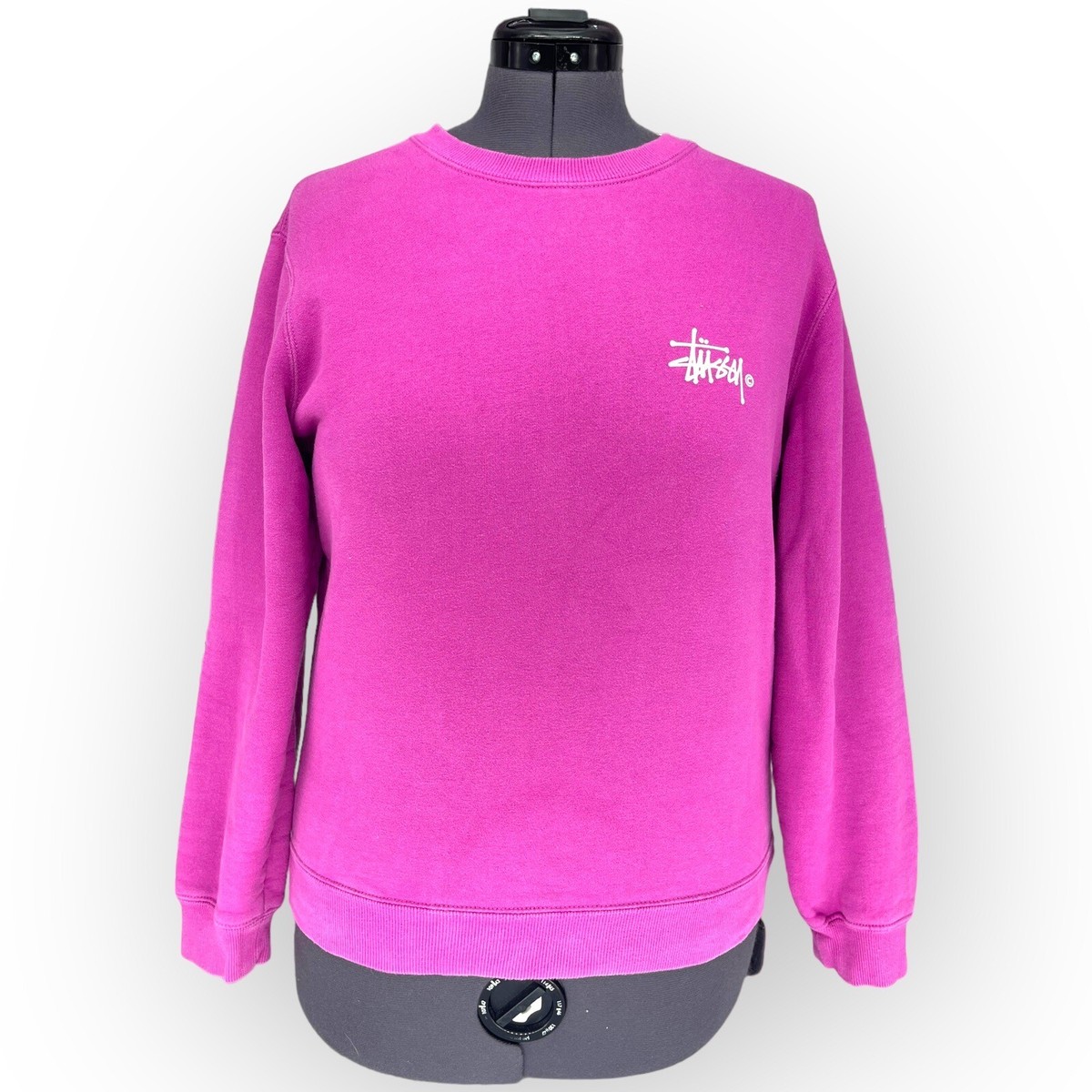 Stussy Basic Pink Crewneck Pullover Big Logo Sweatshirt Men's Size
