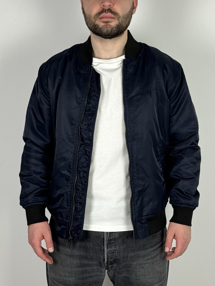 Stussy Embroidery Logo Basic Navy Bomber Jacket | eBay