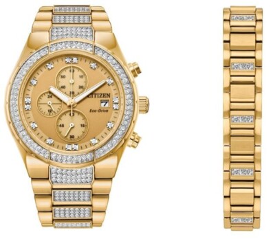 Citizen Eco-Drive Corso Men's Gold Crystal Chronograph Watch Set