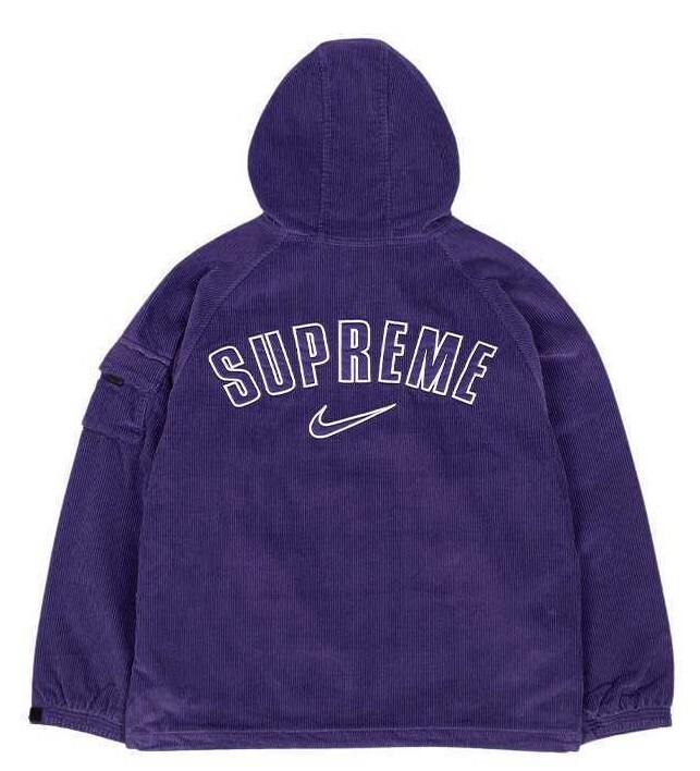 Supreme Nike Arc Corduroy Hooded Jacket Black Purple Red Camo S