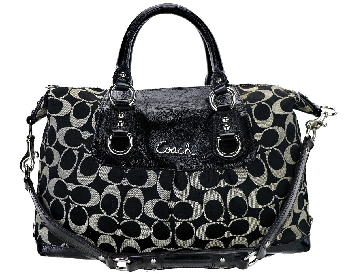 COACH Black C Signature Leather ASHLEY Oversized Boston Bag +