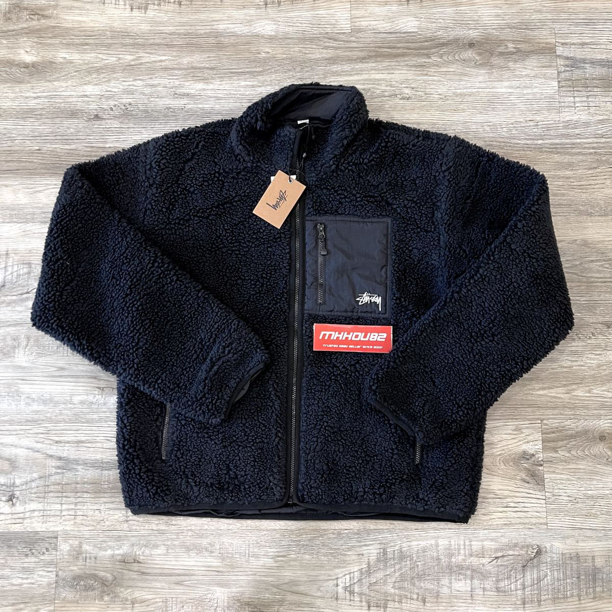 New Stussy Sherpa Reversible Jacket Fleece Zip Up Moss Black Size