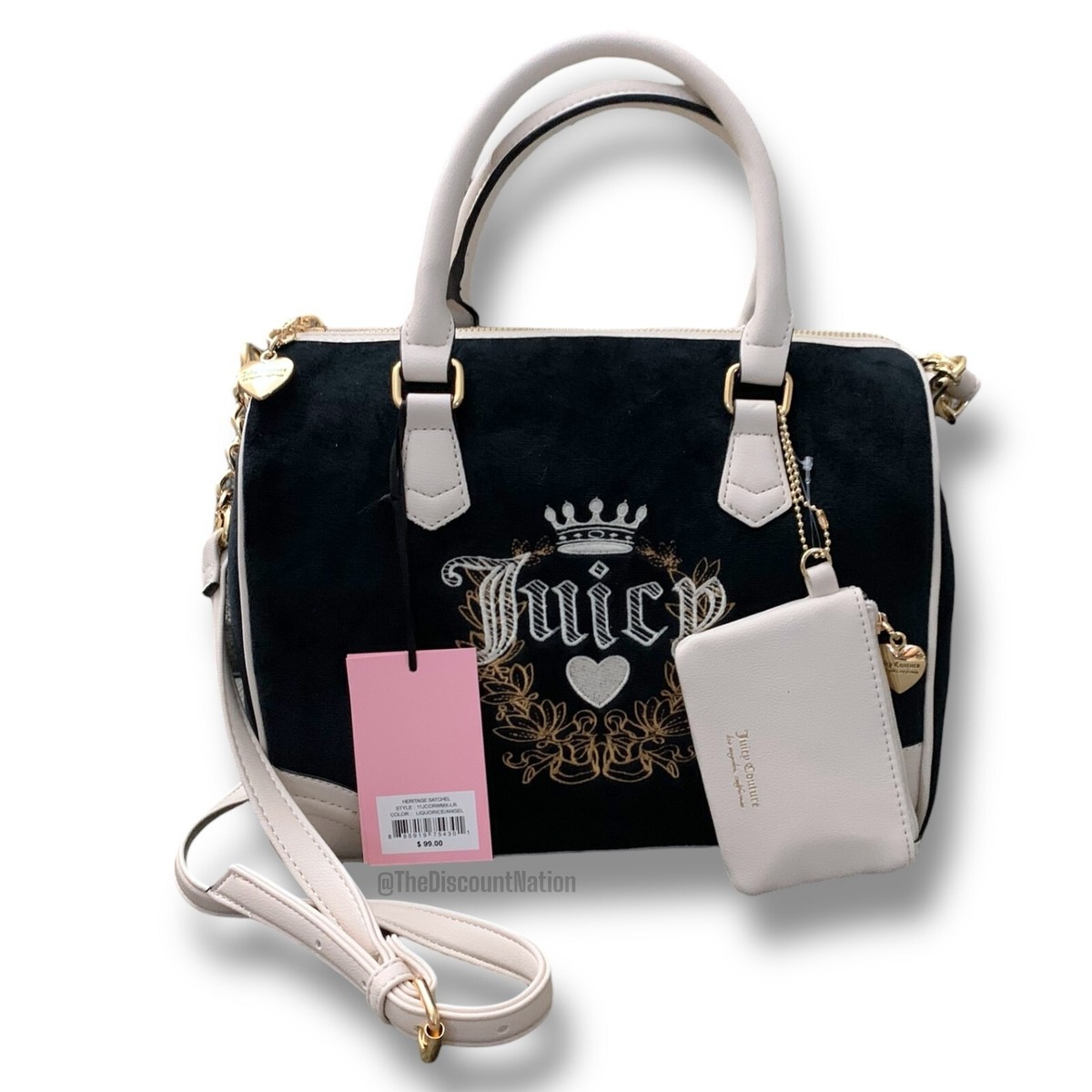 Juicy Couture Velour Heritage Satchel Purse Bag Black Liquorice