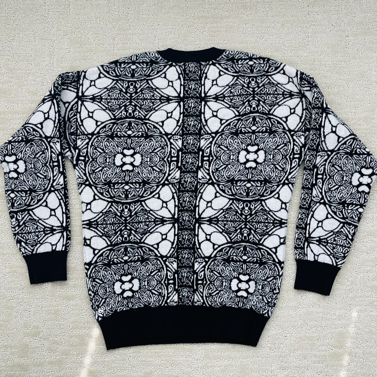 Alexander Mcqueen Sweater Womens Size 2 Stained Glass Design Black