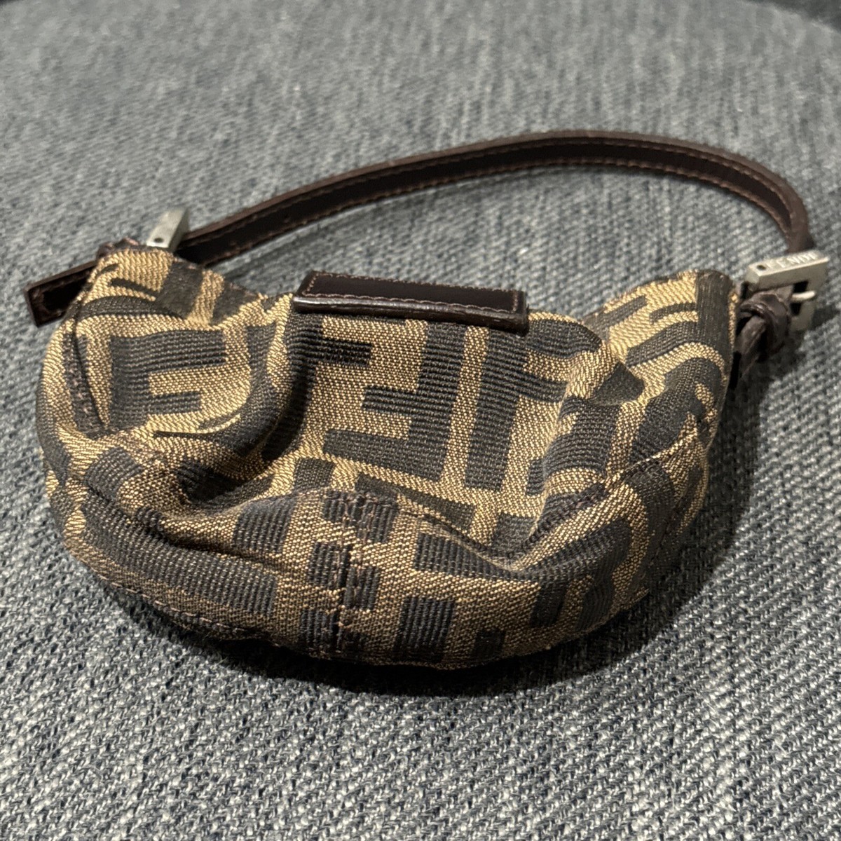 VINTAGE FENDI ZUCCA BROWN FF LOGO CANVAS LEATHER MINI PURSE BAG