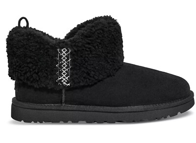 UGG Classic Ultra Mini Braid Slip-On Sheepskin Boots Booties Black
