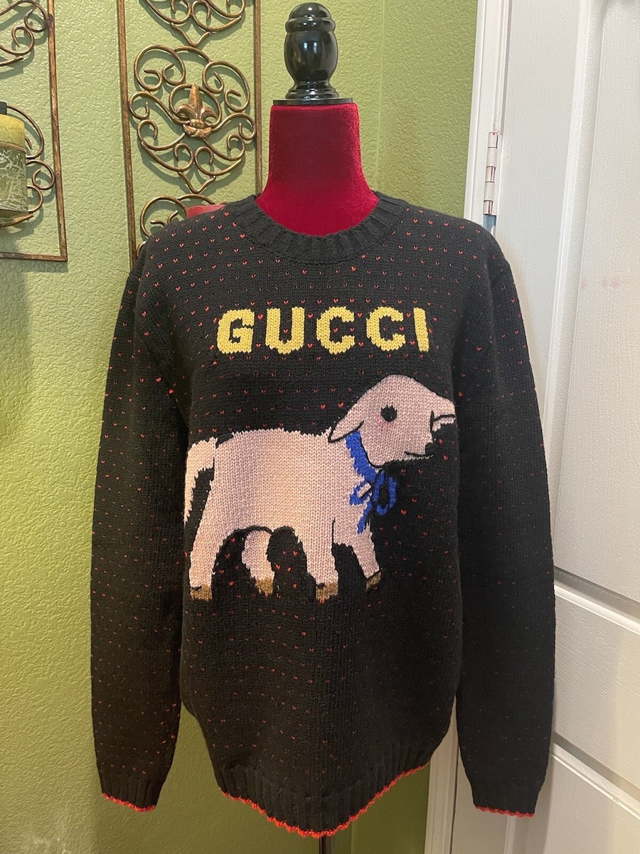 100% Authentic GUCCI Goat Multicolor Jacquard Wool Sweater Size: S