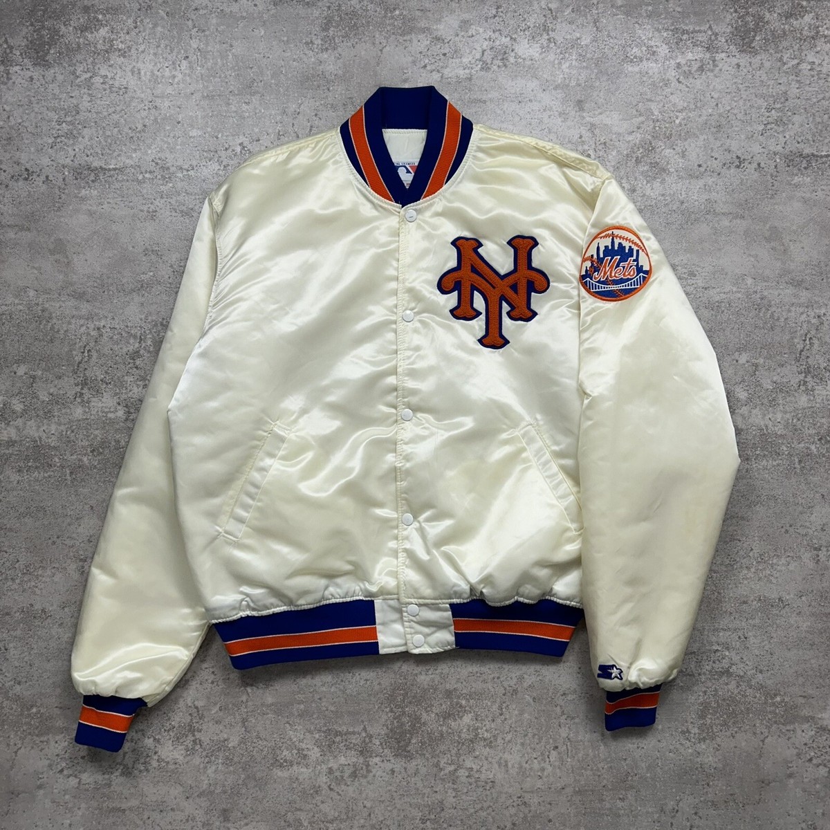 RARE VTG 90s MLB NEW YORK METS STARTER SATIN JACKET MADE IN USA