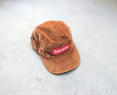 Supreme Velvet Camp Cap Hat Brown Red FW20 5-Panel BOGO Box Logo