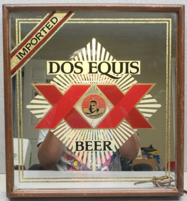 Vintage Dos Equis XX Imported Beer Lighted Bar Mirror Sign Framed