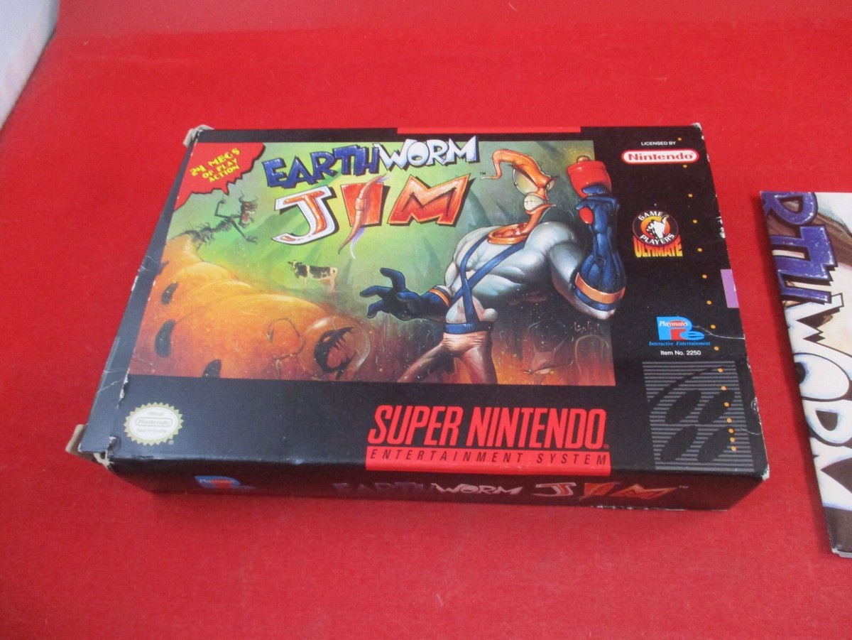 Earthworm Jim (Super Nintendo SNES) COMPLETE w/ Box manual poster
