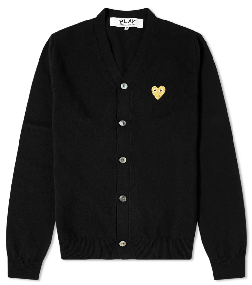 Comme Des Garcons PLAY Mens Gold Heart Cardigan - Black - Small