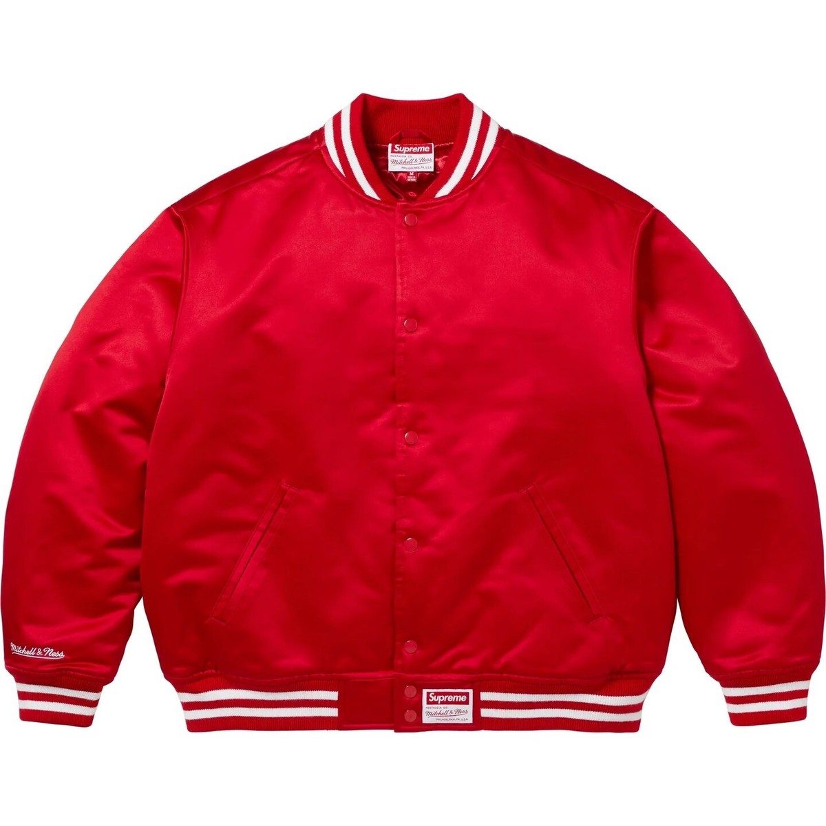 Supreme Mitchell & Ness Satin Varsity Jacket Red Adult Small | eBay