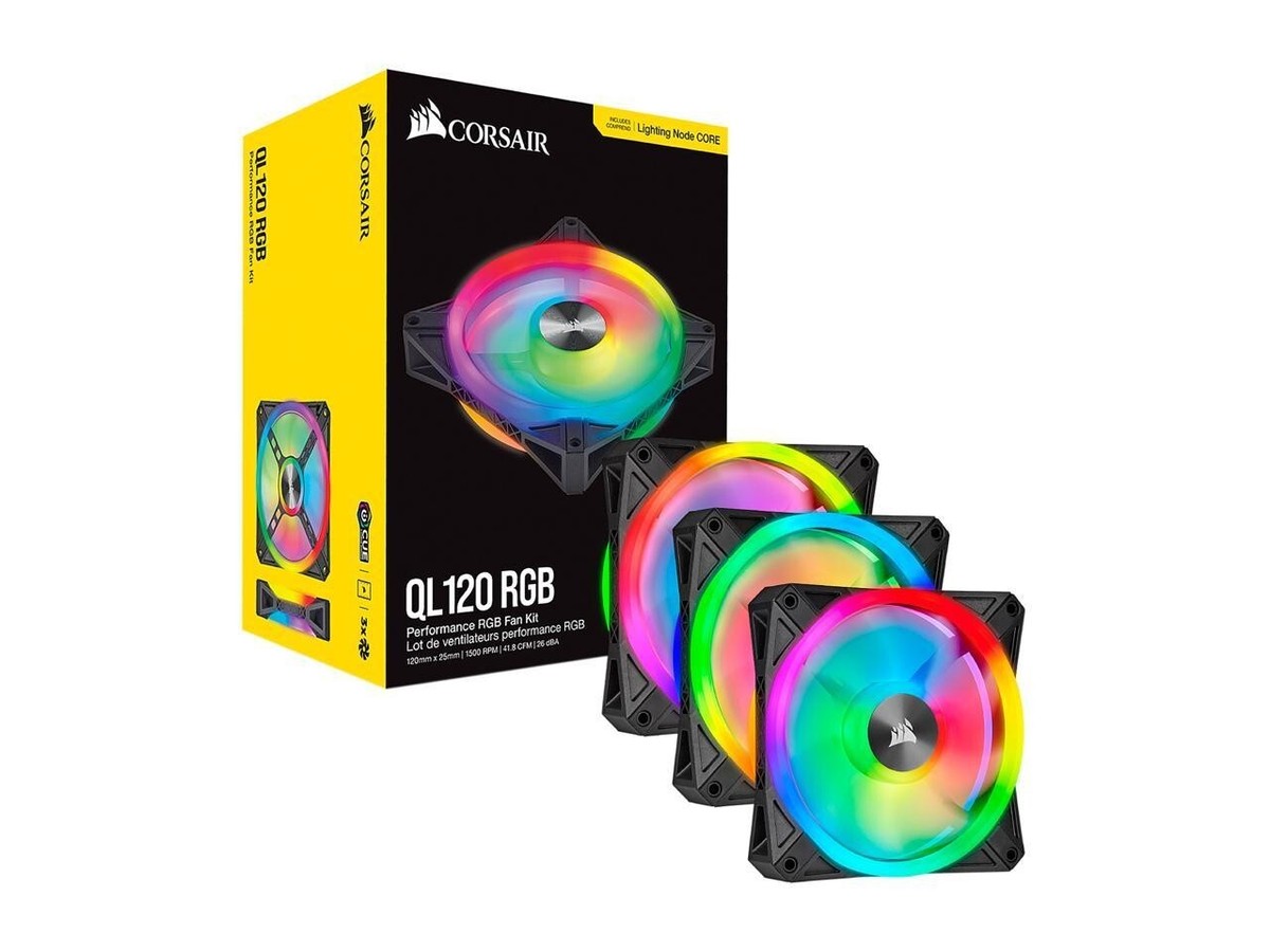 CORSAIR iCUE QL120 RGB, 120mm RGB LED PWM Black Fan, Triple Fan
